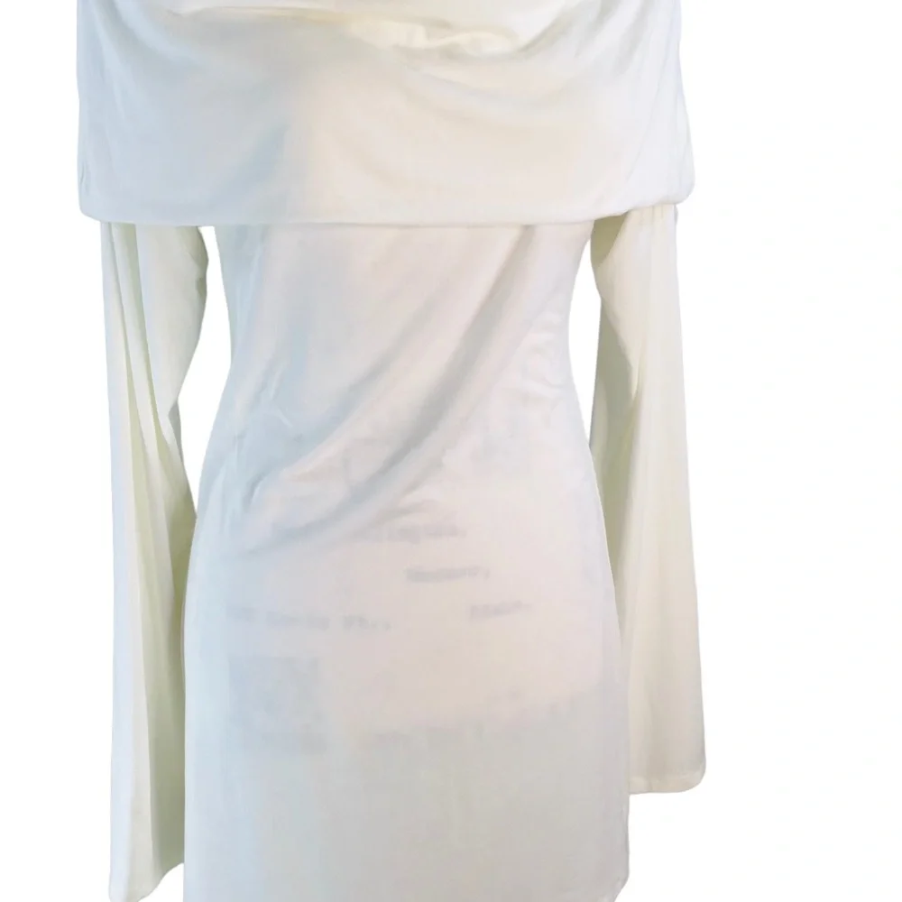 Julian Chang - Off-The-Shoulder Long Sleeve Tunic Top Size L in Winter White - Picture 4 of 15